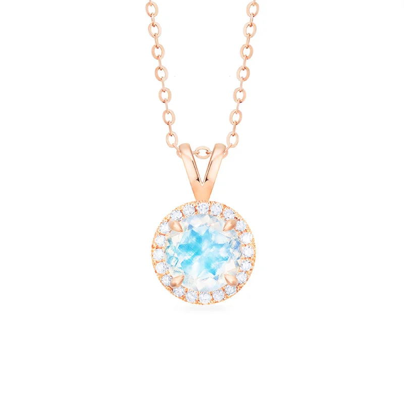 Women's art deco necklaces-[Nova] Petite Halo Diamond Necklace in Moonstone