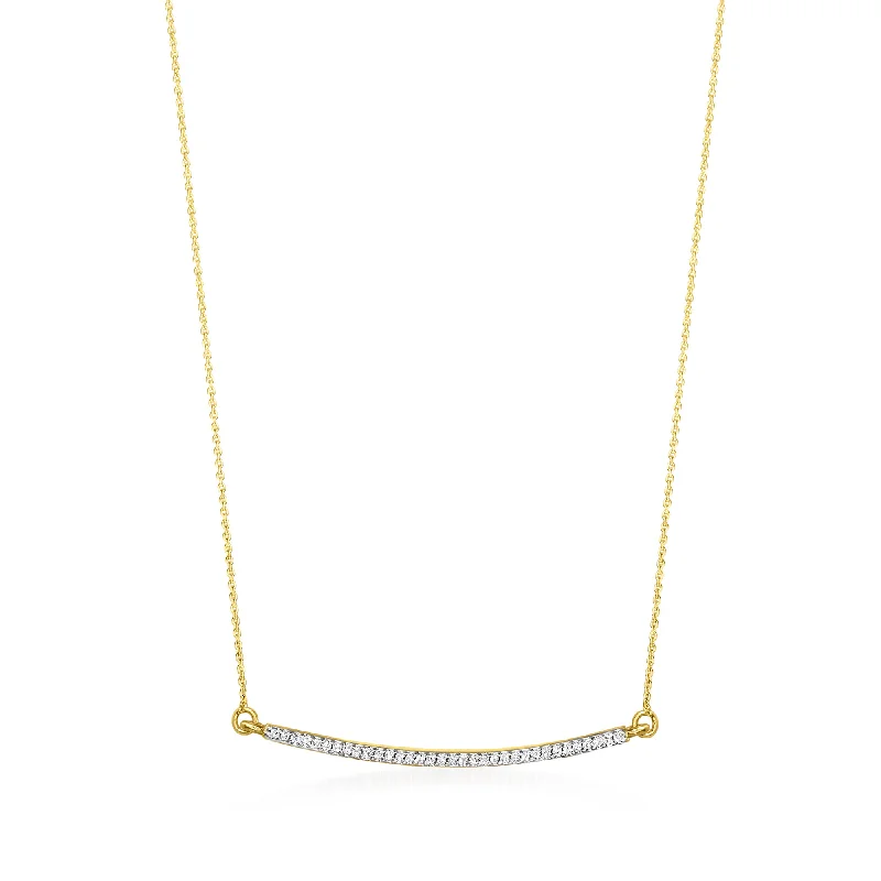 Women's cross necklaces-Ross-Simons Diamond Curved Bar Necklace in 14kt Yellow Gold