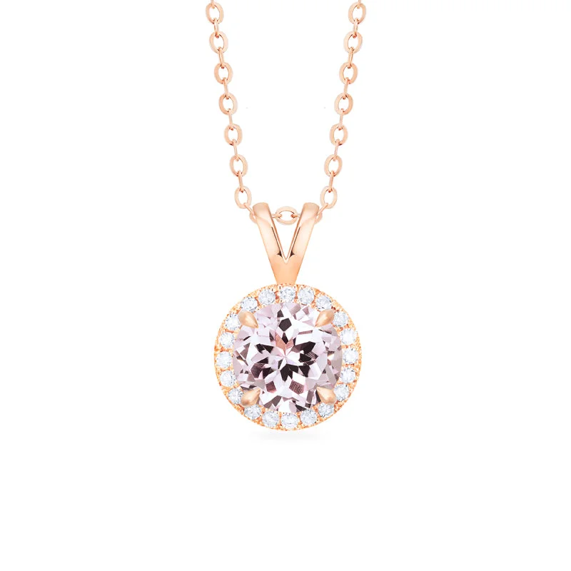 Women's platinum necklaces-[Nova] Petite Halo Diamond Necklace in Morganite