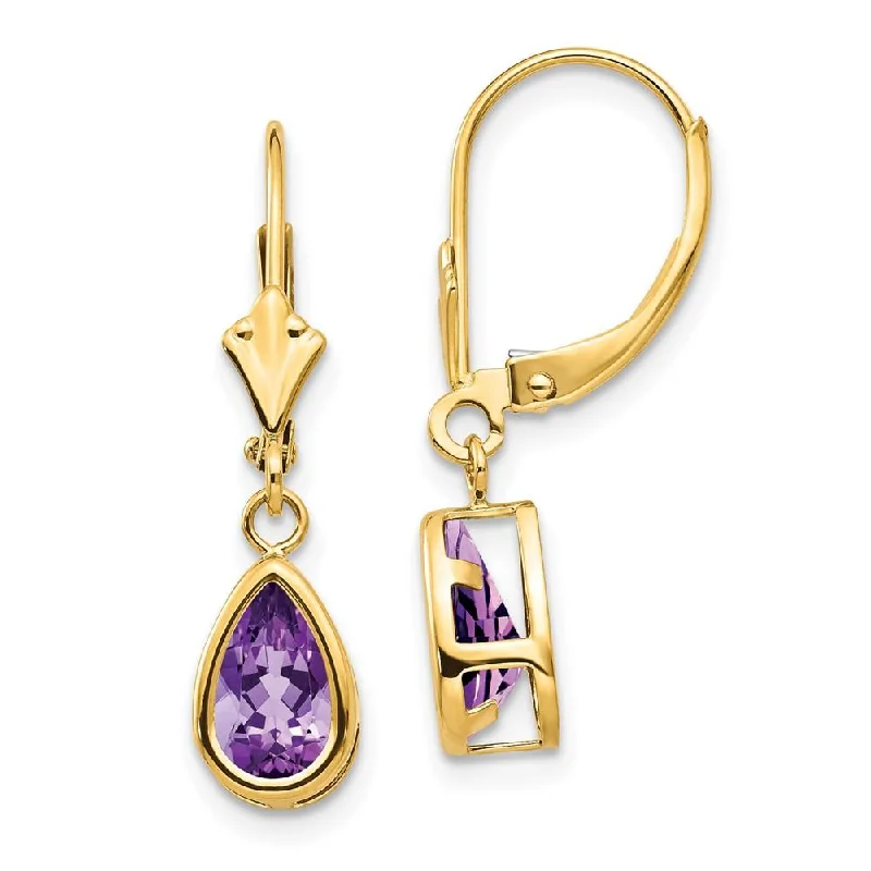 Women's ear cuffs-14k 8x5mm Amethyst Dangle Earrings