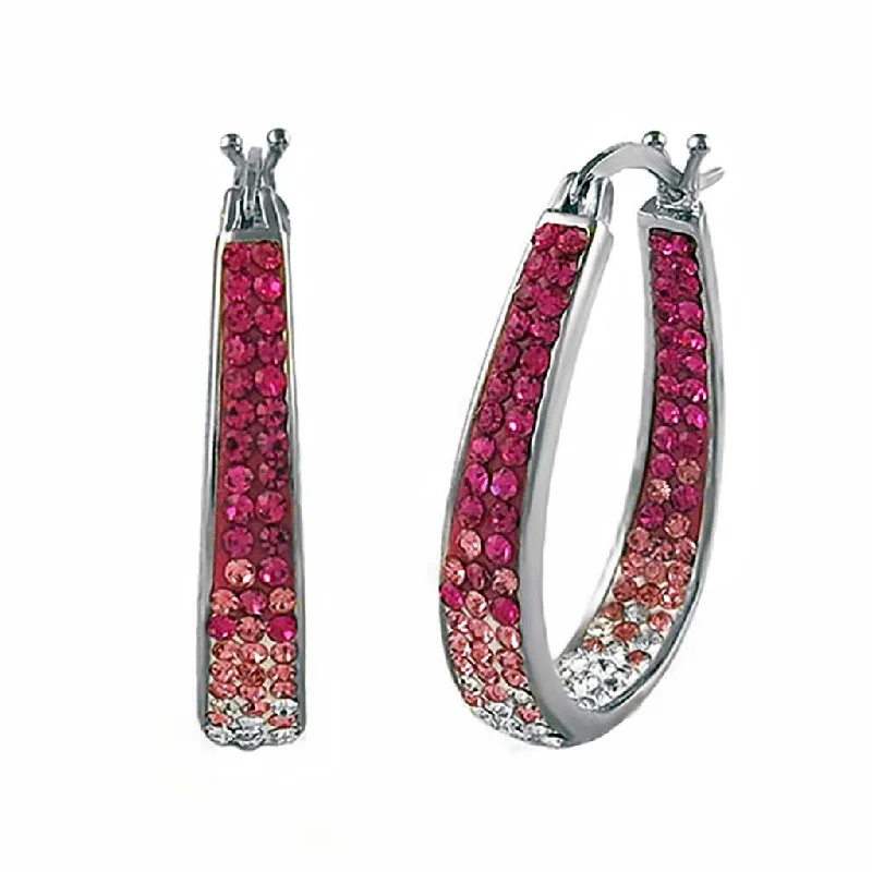 Women's silver earrings-18kt White Gold Plated Graduated Pink Ombre Crystal Hoop Earring