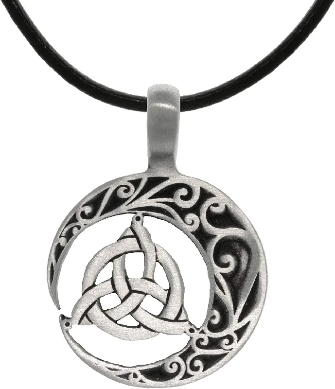 Affordable women's necklaces-Jewelry Trends Trinity Crescent Celtic Knot Pewter Pendant Necklace 18" Leather Cord