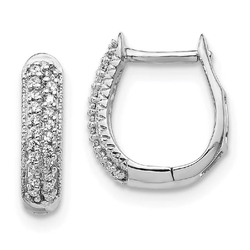 Women's healing crystal earrings-14K White Gold Polished Diamond Hinged Hoop Earrings