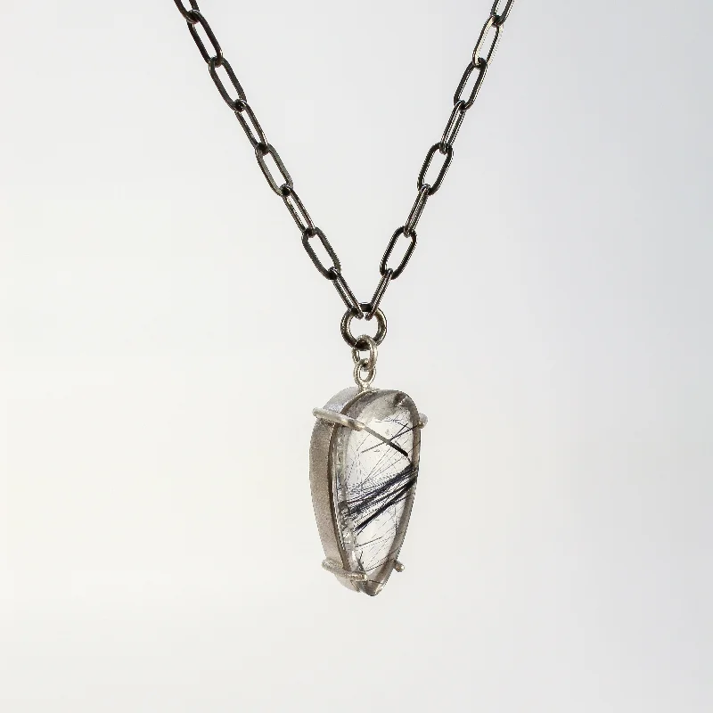 Women's Christmas necklaces-NEW! Small Teardrop Black Tourmalinated Quartz Necklace by Rina Young