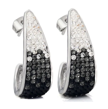 Women's beaded earrings-Black And White Crystal Cuff Hoops Made With Swarovski Elements