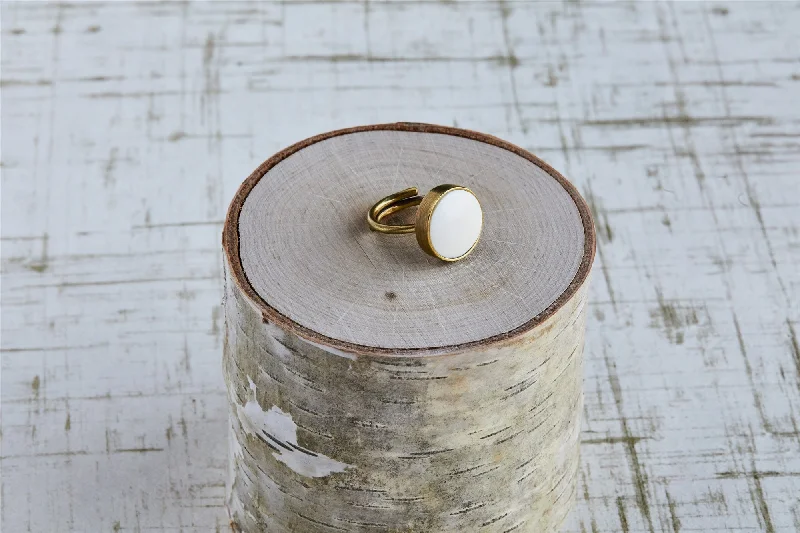 Women's leather rings-Penny Ring, Brass, Bone