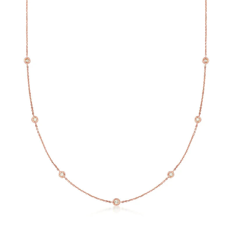 Women's heart-shaped necklaces-Ross-Simons Diamond Station Necklace in 14kt Rose Gold