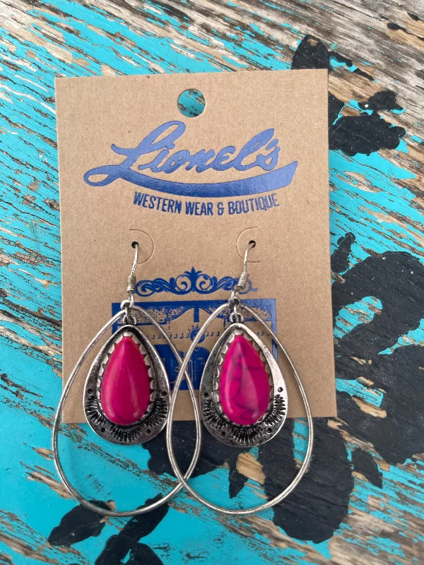 Women's heirloom rings-Fuchsia Teardrop Fashion Earring