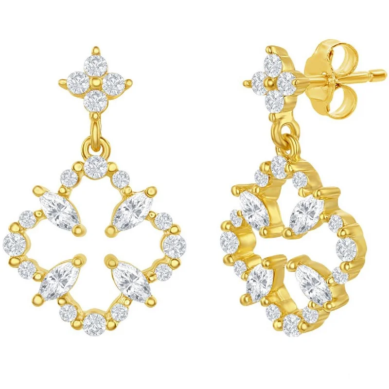 Women's travel earrings-Classic Women's Earrings - Gold Plated White CZ Flower Post Back Closure | D-7822-GP