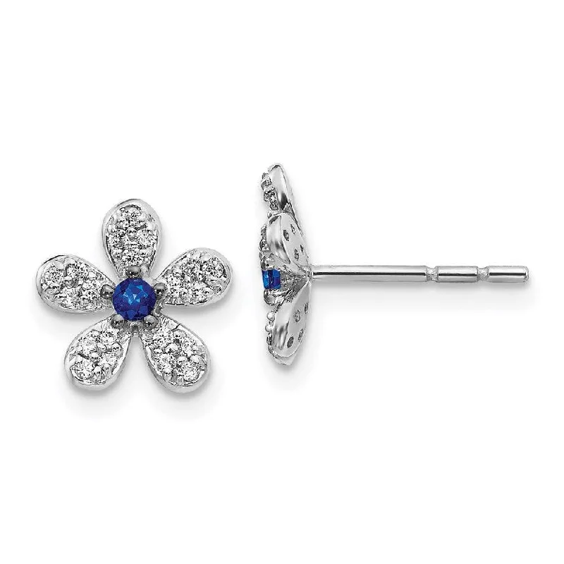 Women's diamond earrings-14k White Gold Diamond & Sapphire Earrings