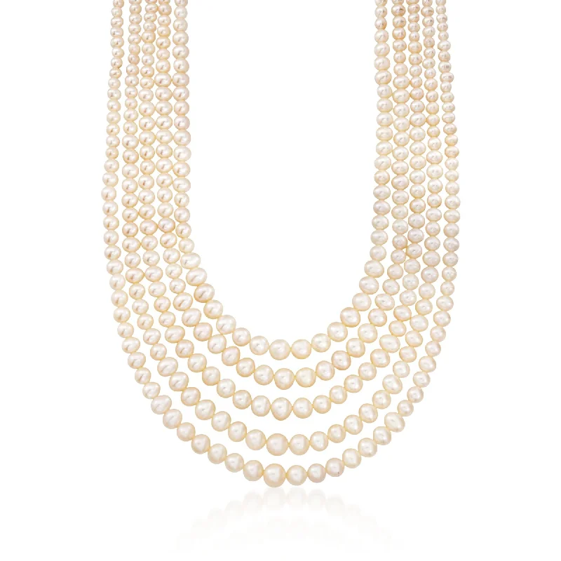 Women's Mother's Day necklaces-Ross-Simons 4-8.5mm Cultured Pearl 5-Strand Layered Necklace With Sterling Silver