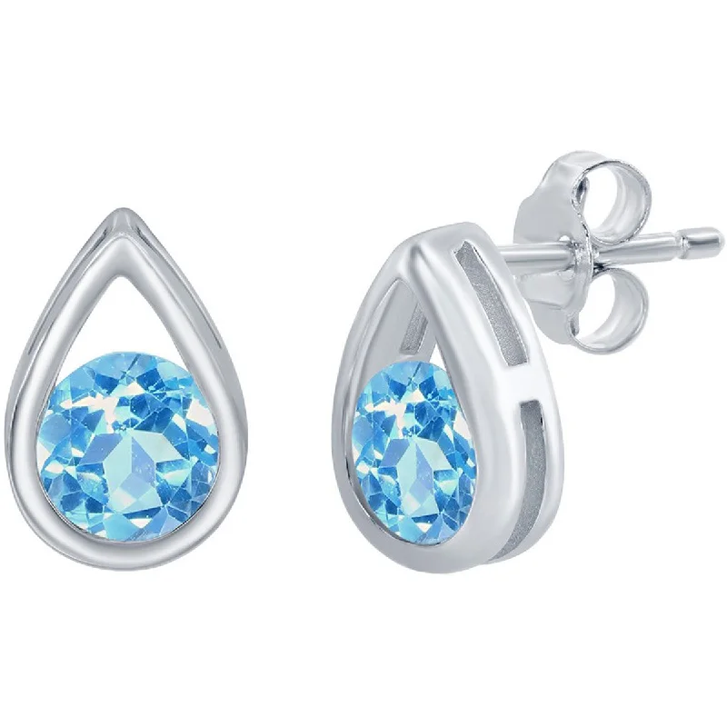 Women's symbolic earrings-Classic Women's Earrings - Pearshaped with Round Swiss Blue Topaz Gem Stud | D-8168