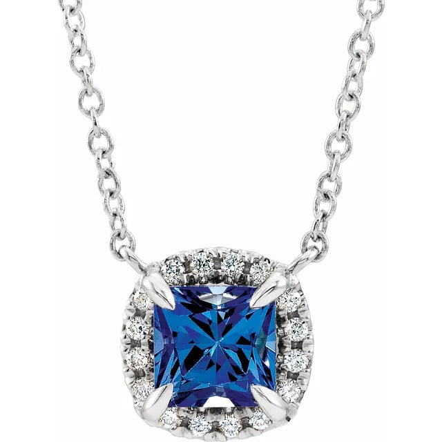 Women's luxury brand necklaces-14K White Gold Natural Blue Sapphire & .05 CTW Natural Diamond 18" Necklace