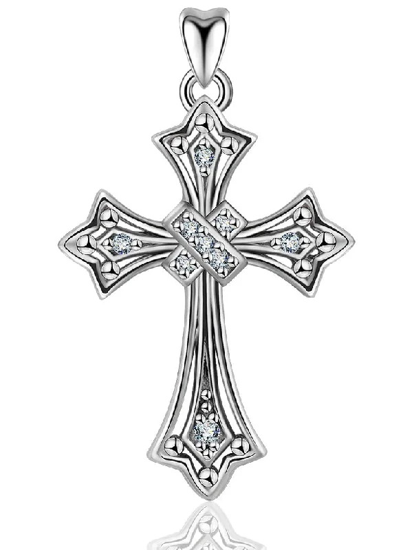 Women's Mother's Day necklaces-Jewelry Trends Traditional X-Center Cross CZ Highlighted Sterling Silver Pendant Necklace 18"