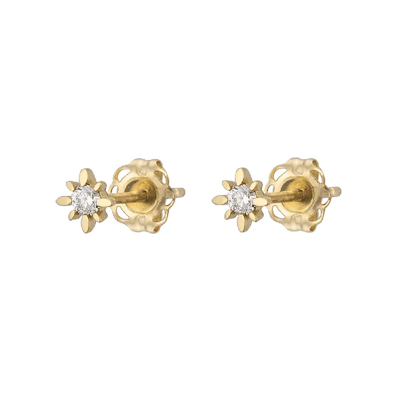 Women's Christmas earrings-Starburst Diamond Studs in 14k Gold