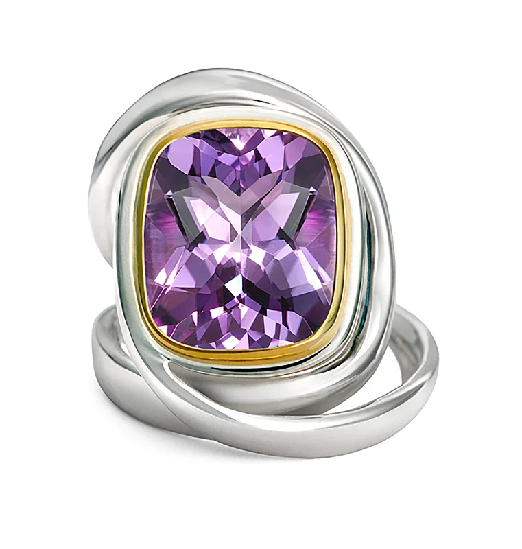 Women's wedding band rings-Twizzle Amethyst and Sterling Silver Wrap Ring