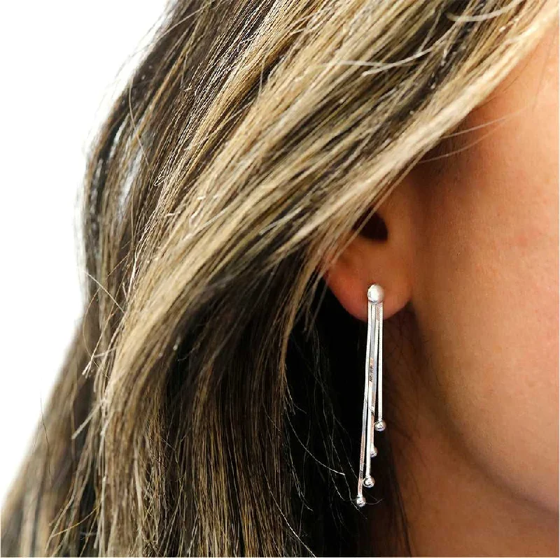 Women's unique earrings-Italian Sterling Silver Asymmetrical Drop Earrings