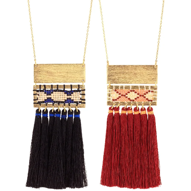 Women's eco-friendly necklaces-Boho Tassel & Bead Necklace