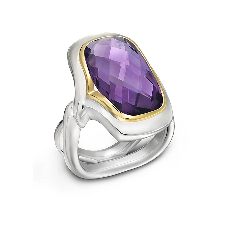 Women's friendship rings-Twizzle Cushion Amethyst and Sterling Silver Ring