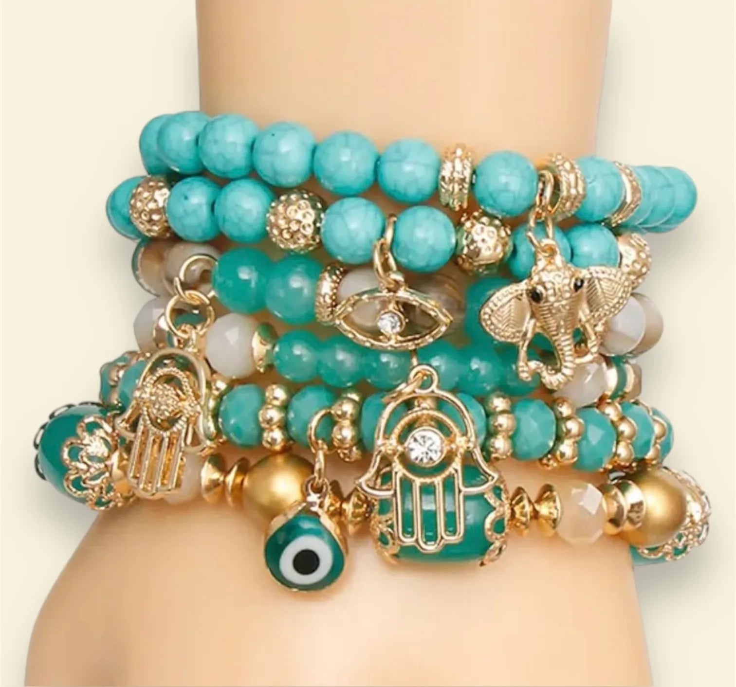 Women's titanium bangles-Turquoise Blue Beaded Bracelet Set Must Wear Style for Women