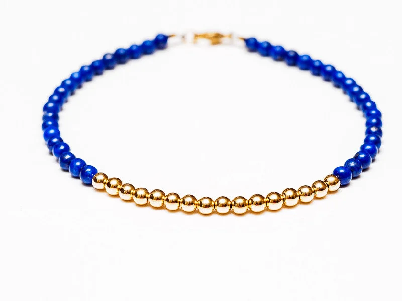 Women's investment bangles-Lapis Lazuli 18k Gold Bead Bracelet - Women and Men's Bracelet