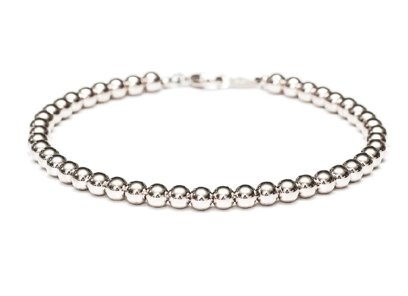 Women's seasonal bangles-14k White Gold Bead Bracelet - 4mm - Women and Men's Bracelet