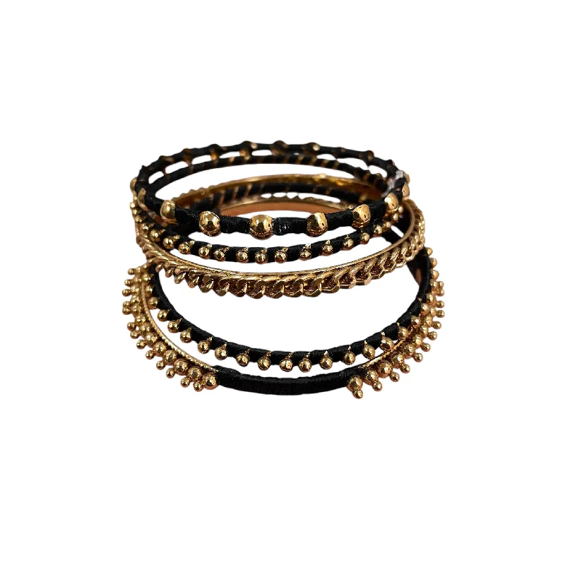 Women's everyday bangles-Bracelet Set By Cme In Black & Gold, Size:05 Piece Set