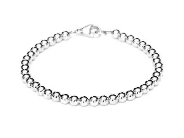 Women's pearl bangles-18k White Gold Bead Bracelet - Women and Men's Bracelet - 5mm