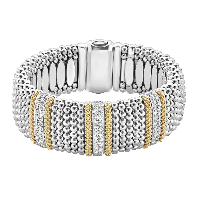 Women's Mother's Day bangles-Caviar Lux Three Station Diamond Caviar Bracelet | 23mm