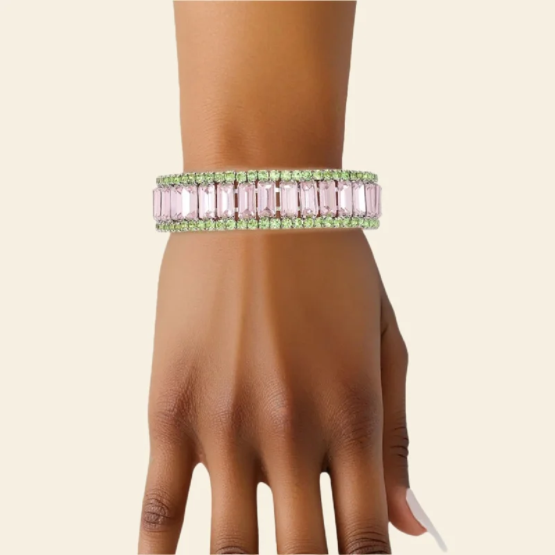 Women's luxury brand bangles-Elegant Pink Crystal Bracelet – Lightweight and Dazzling