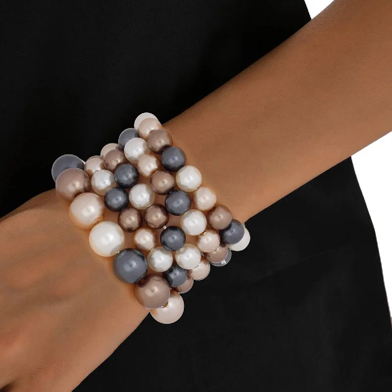 Women's sizeable bangles-Earthy Multicolor Acrylic Pearl Bracelet Set – Elegant and Versatile