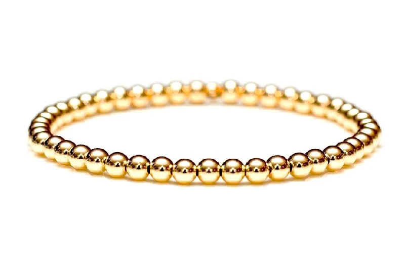 Women's spiritual bangles-14k Gold Bead Stretch Bracelets, 3mm - 6mm, Men and Women's Bracelet