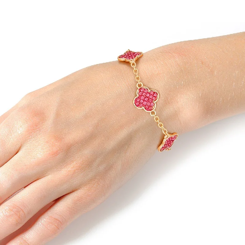 Luxury women's bangles-Blush & Brilliance: Pink Crystal Quatrefoil Chain Bracelet