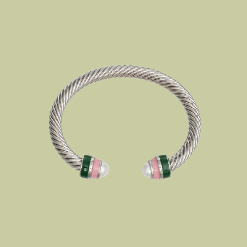 Women's geometric bangles-Pink Green Silver-Tone Twisted Cable Wrap Cuff Bracelet