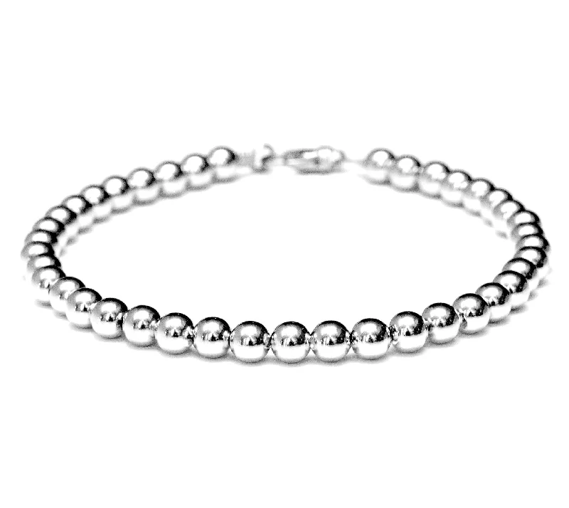 Women's casual bangles-18k White Gold Bead Bracelet - Women and Men's Bracelet - 6mm