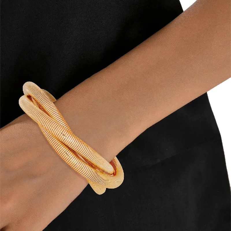 Women's custom design bangles-Modernist Gold Triple Coil Bracelets You Can't Miss - Fashion Jewelry