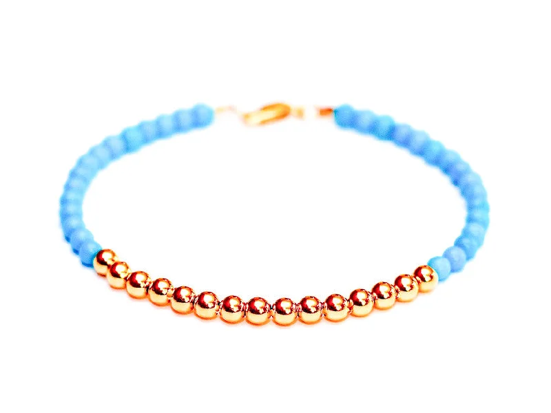 Women's platinum bangles-Turquoise Bead Bracelet in 14k Rose Gold - Women and Men's Bracelet