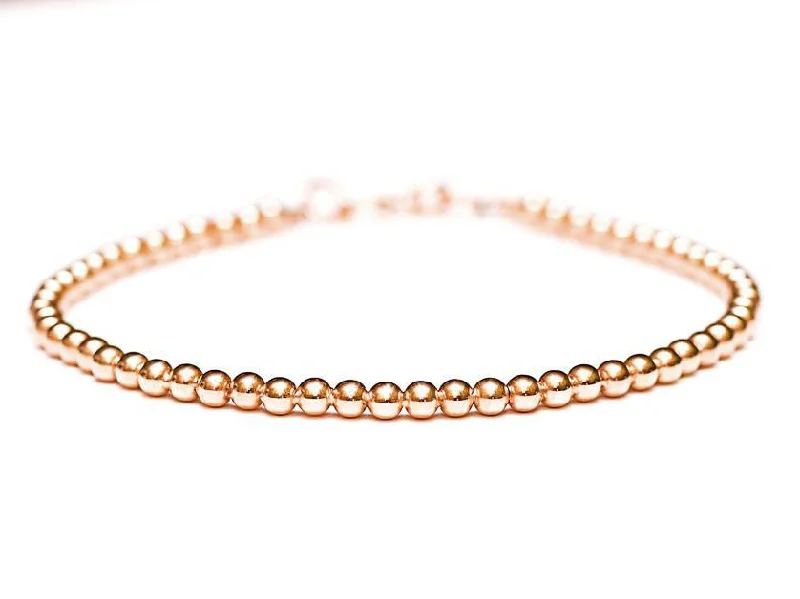 Women's leather bangles-18k Rose Gold Bead Bracelet - Women and Men's Bracelet - 3mm