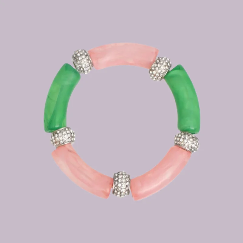 Women's crystal bangles-Marbled Bead Stretch Bracelet – Pink and Green Fashion Jewelry