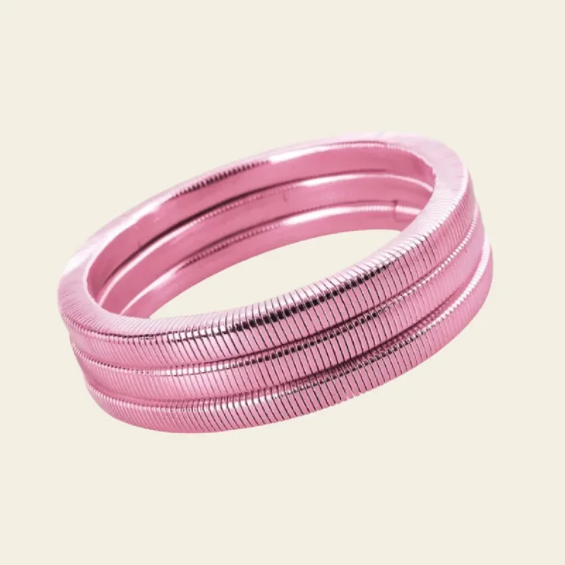 Women's Valentine's Day bangles-Glam Up: Pink/Silver Snake Chain Bracelets Set of 3, Nickel-Free & Cadmium-Free