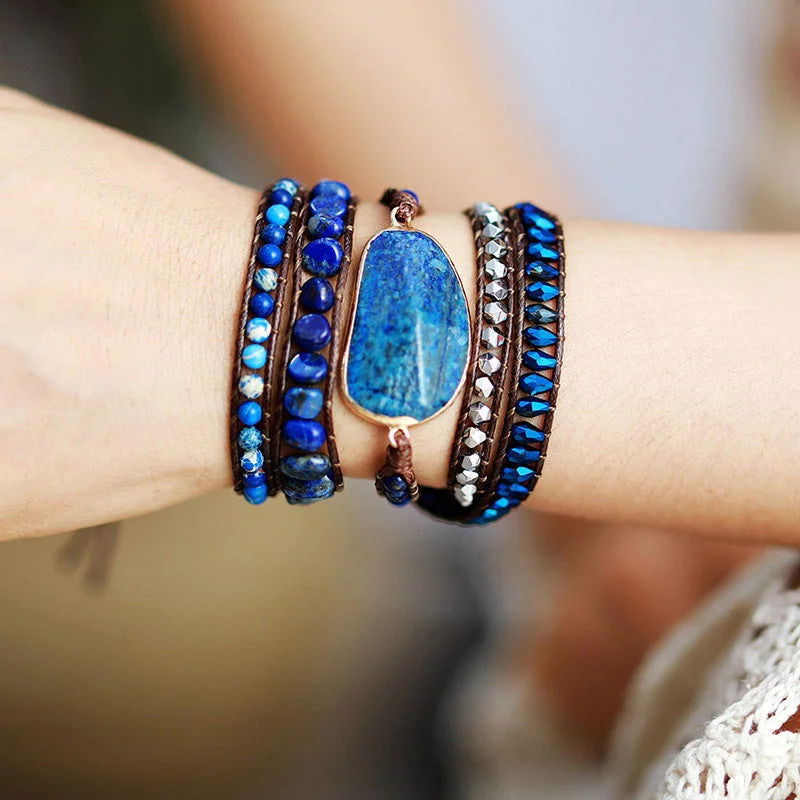 Women's evil eye bangles-Deep Blue Wrap Bracelet