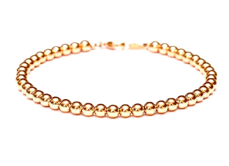 Women's platinum bangles-Heavy 14k Rose Gold Bead Bracelet - Women and Men's Bracelet - 4mm, 7g