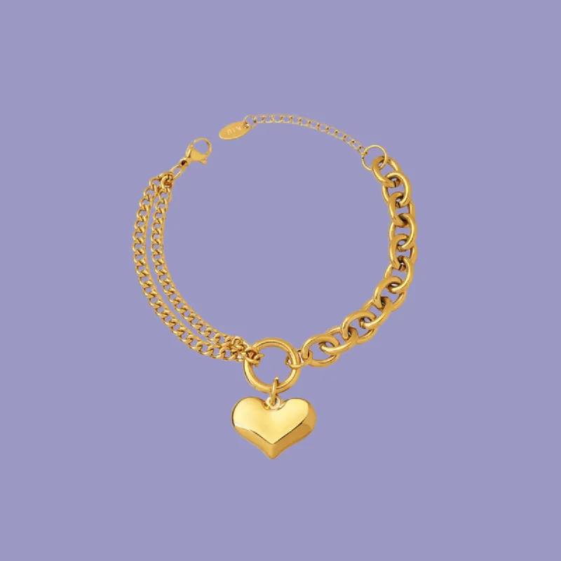 Women's pet memorial bangles-Heart Charm Double Twist Chain Bracelet