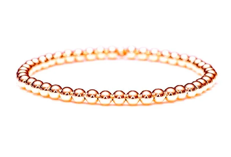 Women's bohemian bangles-14k Rose Gold Ball Bead Stretch Bracelets, 3mm - 6mm. Men and Women's Bracelet