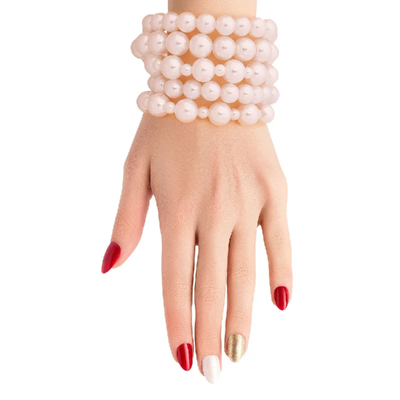 Women's ethical bangles-Women's White Faux Pearl Bracelet Se