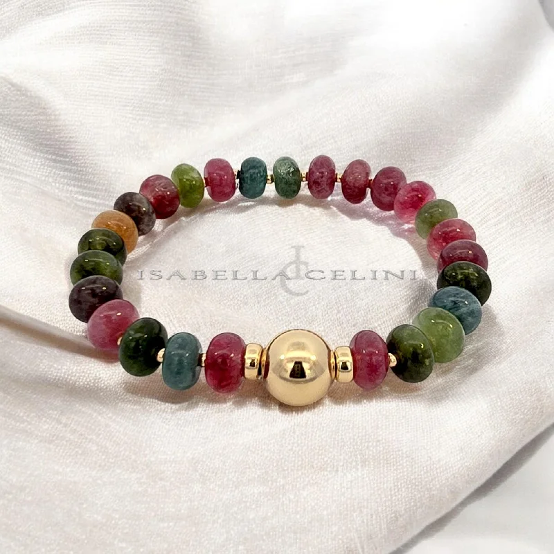 Women's seasonal bangles-Gemstone Bracelet - Multicolor Jade Roundel Bracelet- 14kt Gold Filled 10mm and 2mm Beads - Tarnish Free Jewelry - Gift for Woman