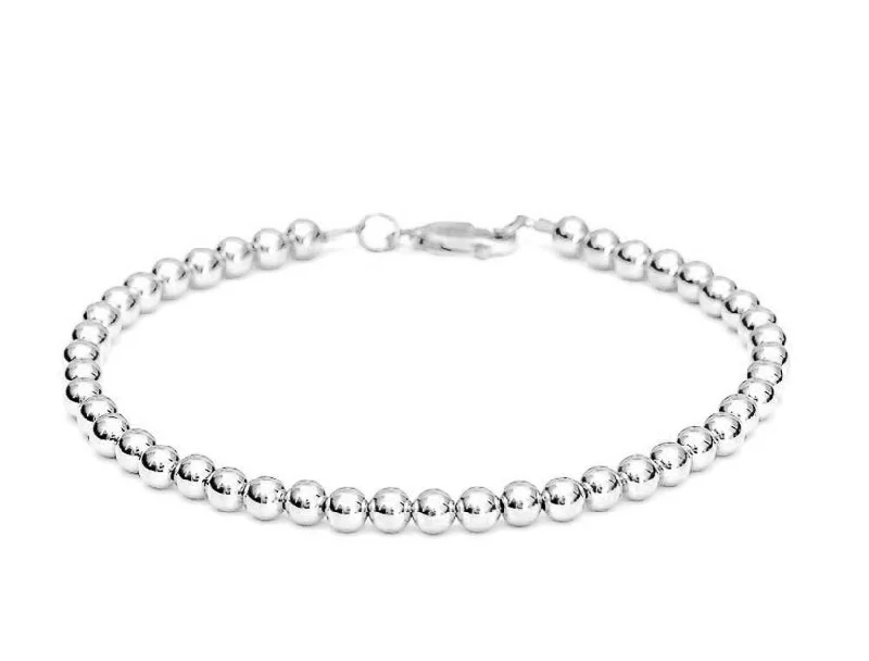 Women's seasonal bangles-14k White Gold Bead Bracelet - Women and Men's Bracelet - 5mm