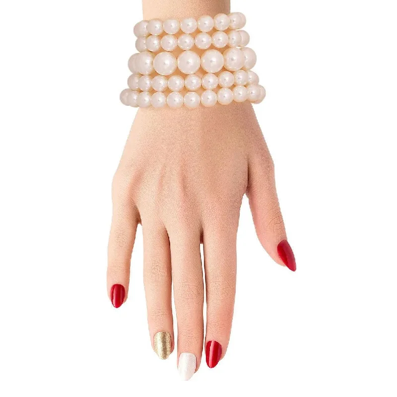 Women's modern design bangles-Cream Faux Pearl Bracelets - Elegant & Affordable Jewelry Set