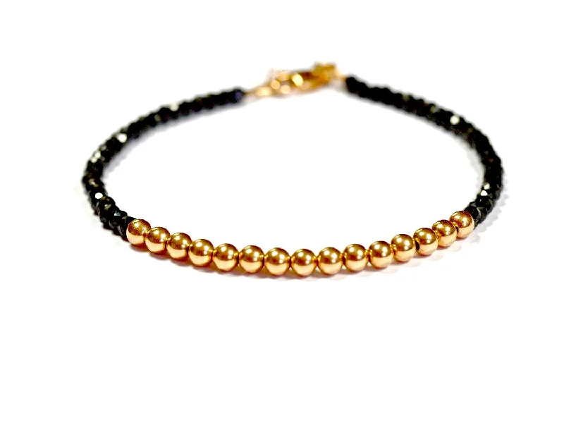 Women's jade bangles-Black Spinel and 14k Rose Gold Bead Bracelet - 4mm - Women and Men's Bracelet