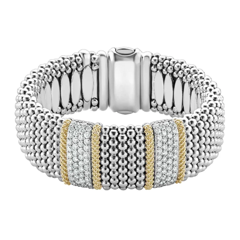 Women's birthstone bangles-Caviar Lux Double Station Diamond Caviar Bracelet | 23mm